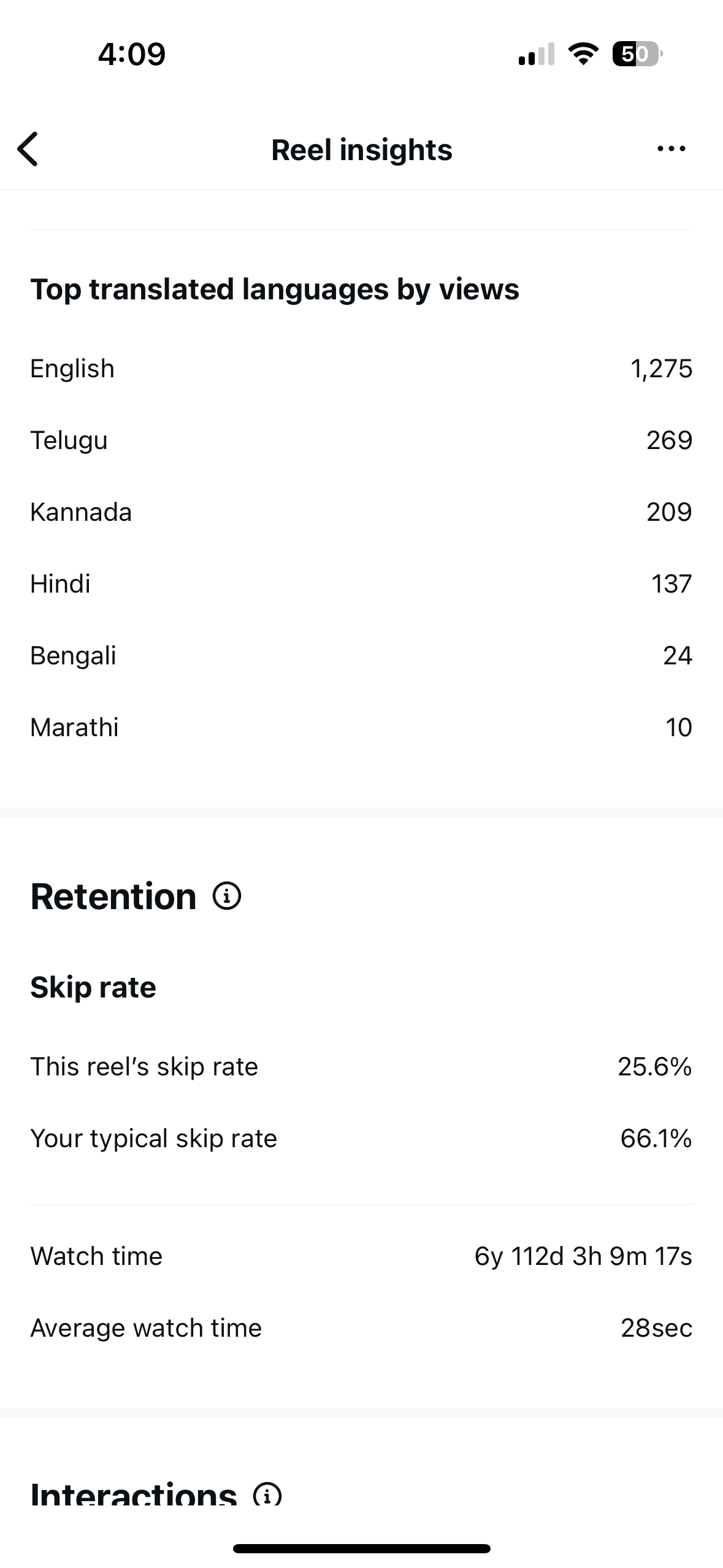 Instagram reel engagement insights screenshot